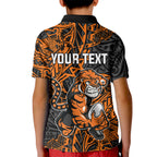 Personalized Wests Tigers Rugby Kid Polo Shirt Polynesian Tribal Tiger Warrior - Orange Black Art