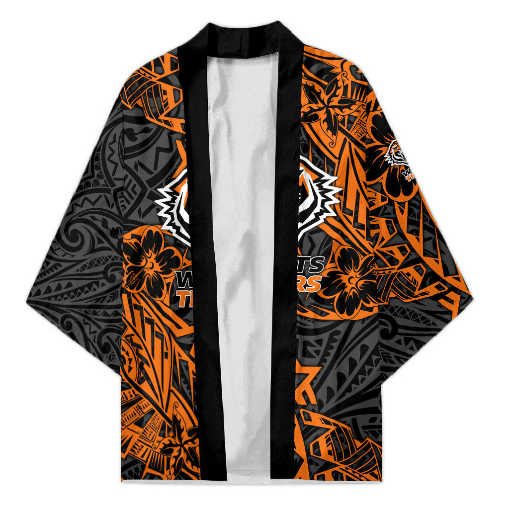 Personalized Wests Tigers Rugby Kimono Polynesian Tribal Tiger Warrior - Orange Black Art