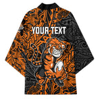 Personalized Wests Tigers Rugby Kimono Polynesian Tribal Tiger Warrior - Orange Black Art