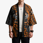 Personalized Wests Tigers Rugby Kimono Polynesian Tribal Tiger Warrior - Orange Black Art