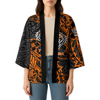 Personalized Wests Tigers Rugby Kimono Polynesian Tribal Tiger Warrior - Orange Black Art