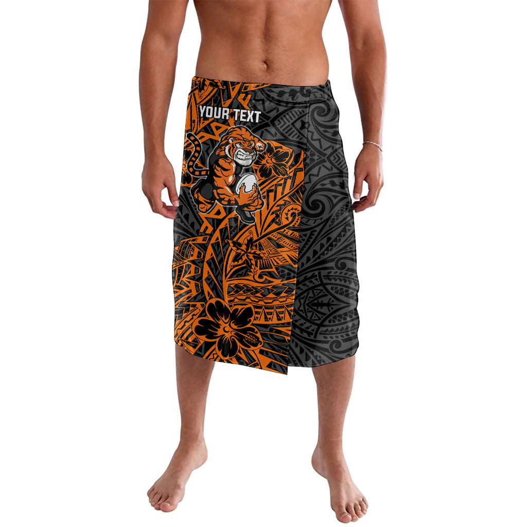 Personalized Wests Tigers Rugby Lavalava Polynesian Tribal Tiger Warrior - Orange Black Art