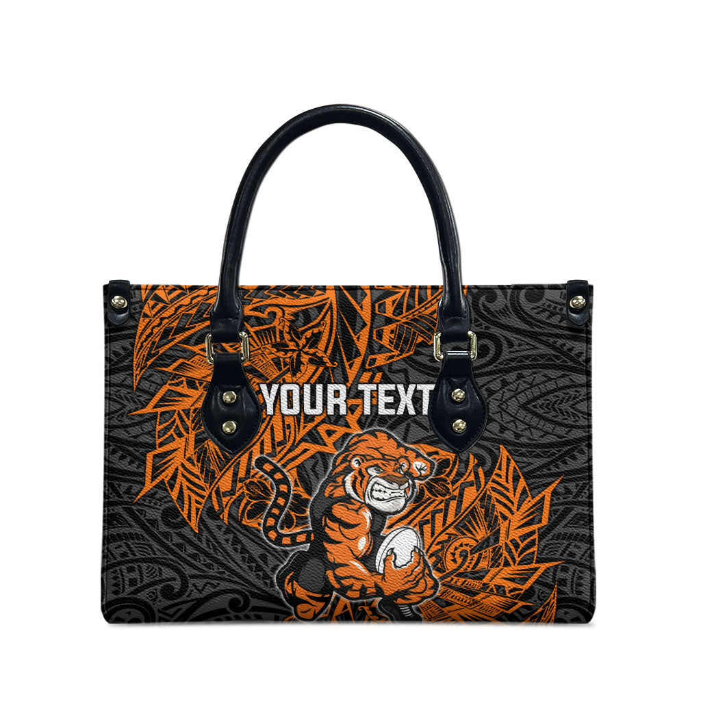 Personalized Wests Tigers Rugby Leather Bag Polynesian Tribal Tiger Warrior - Orange Black Art