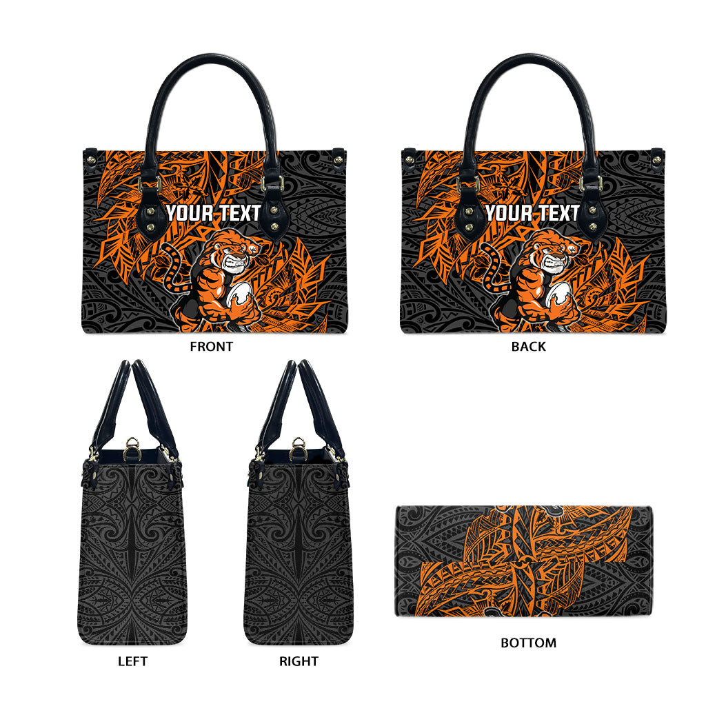 Personalized Wests Tigers Rugby Leather Bag Polynesian Tribal Tiger Warrior - Orange Black Art