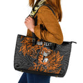 Personalized Wests Tigers Rugby Leather Tote Bag Polynesian Tribal Tiger Warrior - Orange Black Art