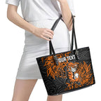 Personalized Wests Tigers Rugby Leather Tote Bag Polynesian Tribal Tiger Warrior - Orange Black Art