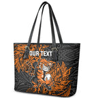 Personalized Wests Tigers Rugby Leather Tote Bag Polynesian Tribal Tiger Warrior - Orange Black Art