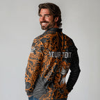 Personalized Wests Tigers Rugby Long Sleeve Polo Shirt Polynesian Tribal Tiger Warrior - Orange Black Art