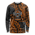 Personalized Wests Tigers Rugby Long Sleeve Shirt Polynesian Tribal Tiger Warrior - Orange Black Art