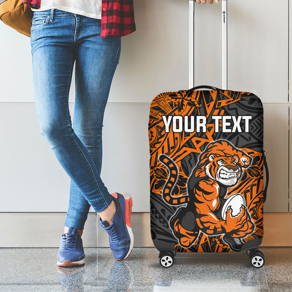 Personalized Wests Tigers Rugby Luggage Cover Polynesian Tribal Tiger Warrior - Orange Black Art