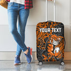 Personalized Wests Tigers Rugby Luggage Cover Polynesian Tribal Tiger Warrior - Orange Black Art