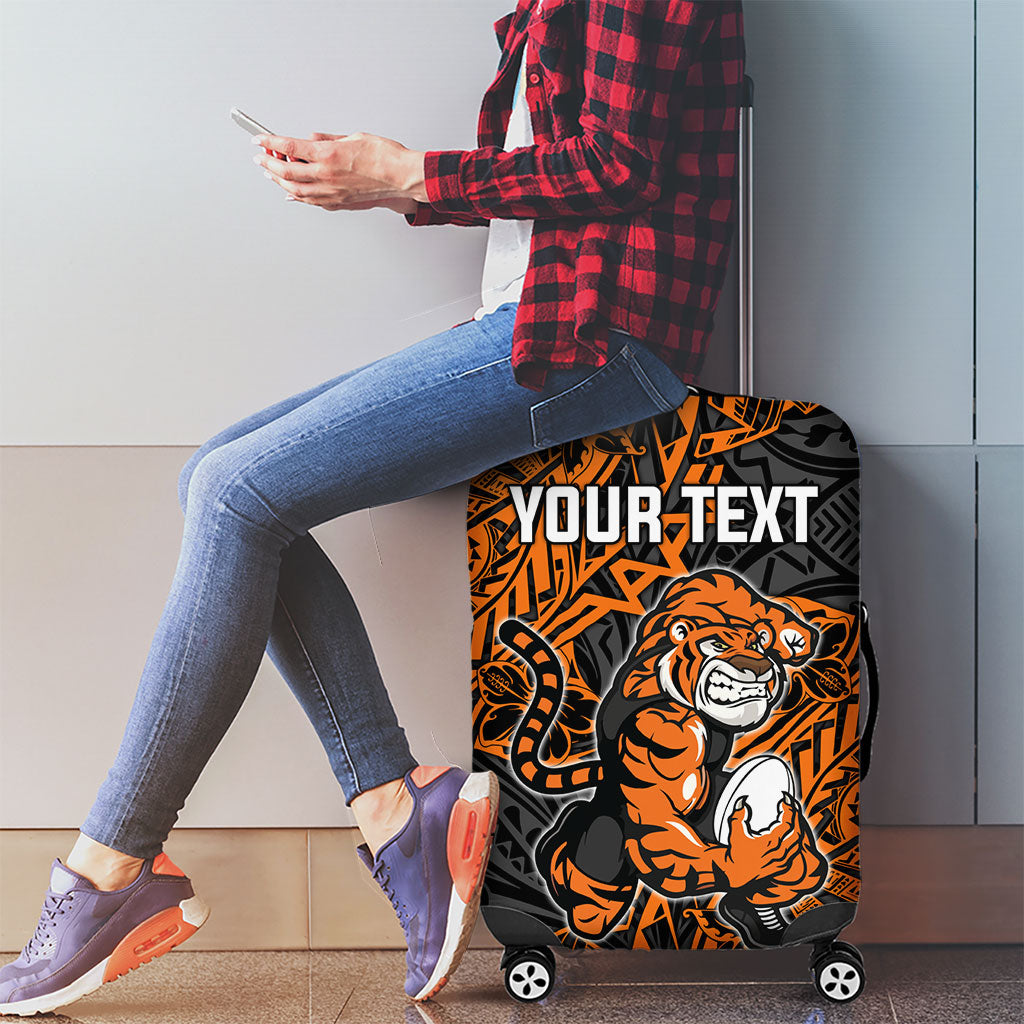 Personalized Wests Tigers Rugby Luggage Cover Polynesian Tribal Tiger Warrior - Orange Black Art