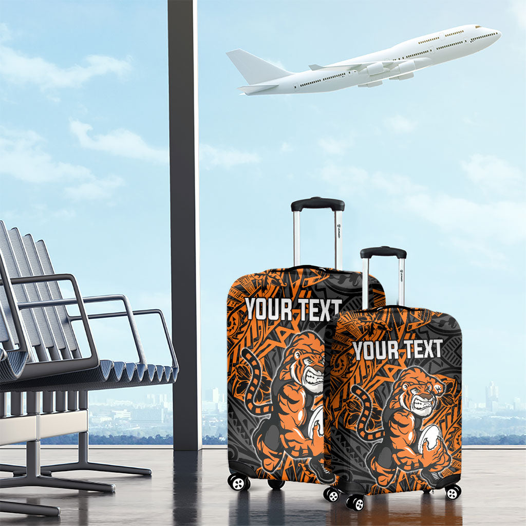 Personalized Wests Tigers Rugby Luggage Cover Polynesian Tribal Tiger Warrior - Orange Black Art