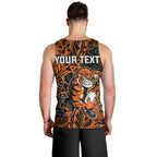 Personalized Wests Tigers Rugby Men Tank Top Polynesian Tribal Tiger Warrior - Orange Black Art