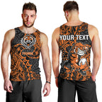 Personalized Wests Tigers Rugby Men Tank Top Polynesian Tribal Tiger Warrior - Orange Black Art