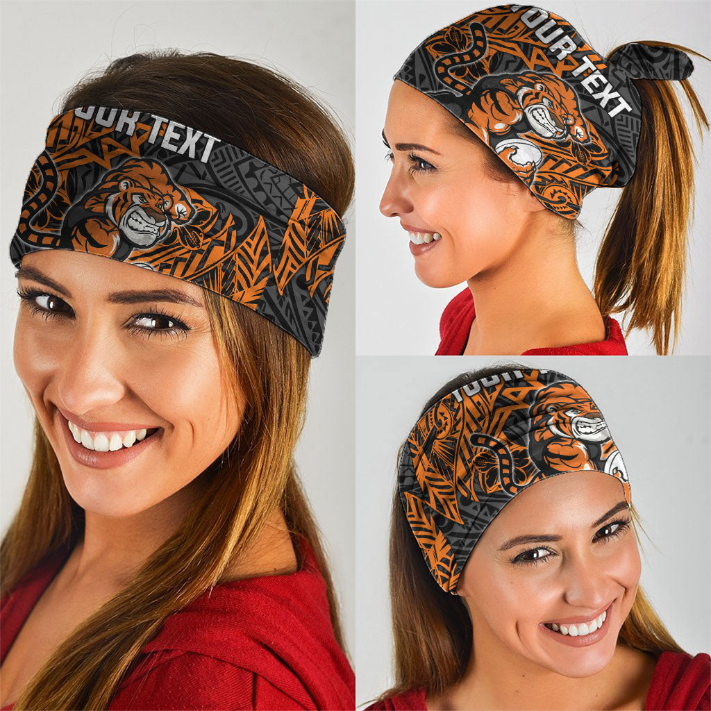 Personalized Wests Tigers Rugby Neck Gaiter Polynesian Tribal Tiger Warrior - Orange Black Art