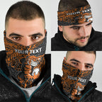 Personalized Wests Tigers Rugby Neck Gaiter Polynesian Tribal Tiger Warrior - Orange Black Art