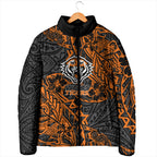 Personalized Wests Tigers Rugby Padded Jacket Polynesian Tribal Tiger Warrior - Orange Black Art