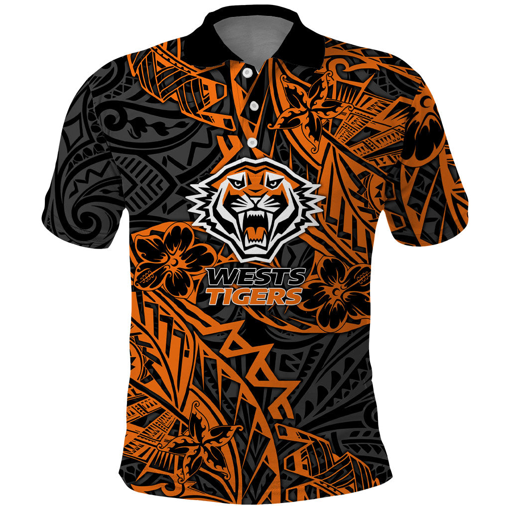 Personalized Wests Tigers Rugby Polo Shirt Polynesian Tribal Tiger Warrior - Orange Black Art