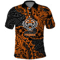 Personalized Wests Tigers Rugby Polo Shirt Polynesian Tribal Tiger Warrior - Orange Black Art