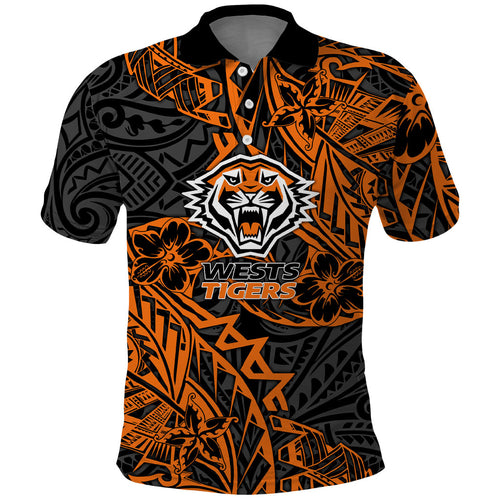 Personalized Wests Tigers Rugby Polo Shirt Polynesian Tribal Tiger Warrior - Orange Black Art