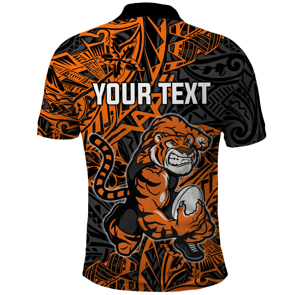 Personalized Wests Tigers Rugby Polo Shirt Polynesian Tribal Tiger Warrior - Orange Black Art