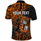 Personalized Wests Tigers Rugby Polo Shirt Polynesian Tribal Tiger Warrior - Orange Black Art