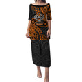 Personalized Wests Tigers Rugby Puletasi Polynesian Tribal Tiger Warrior - Orange Black Art