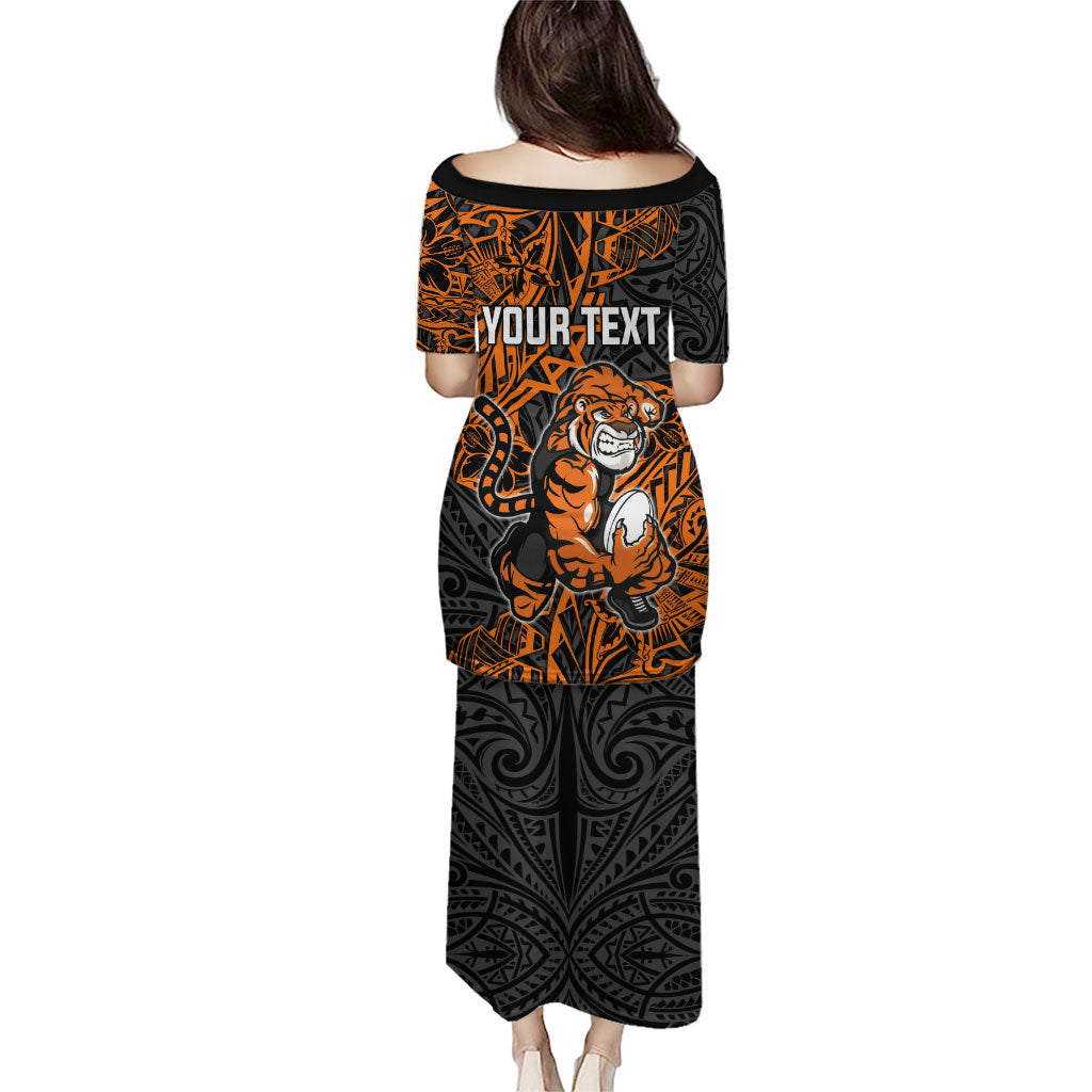 Personalized Wests Tigers Rugby Puletasi Polynesian Tribal Tiger Warrior - Orange Black Art