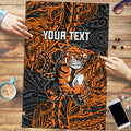 Personalized Wests Tigers Rugby Puzzle Polynesian Tribal Tiger Warrior - Orange Black Art