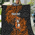 Personalized Wests Tigers Rugby Quilt Polynesian Tribal Tiger Warrior - Orange Black Art