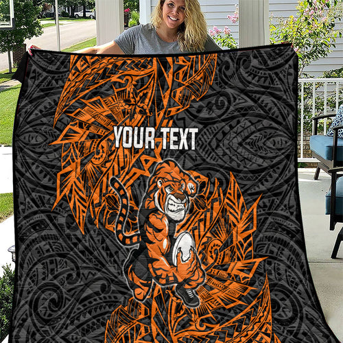 Personalized Wests Tigers Rugby Quilt Polynesian Tribal Tiger Warrior - Orange Black Art