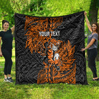 Personalized Wests Tigers Rugby Quilt Polynesian Tribal Tiger Warrior - Orange Black Art