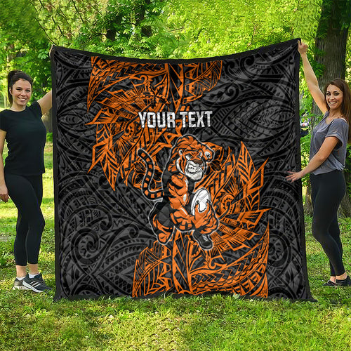 Personalized Wests Tigers Rugby Quilt Polynesian Tribal Tiger Warrior - Orange Black Art