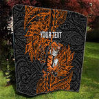 Personalized Wests Tigers Rugby Quilt Polynesian Tribal Tiger Warrior - Orange Black Art