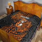 Personalized Wests Tigers Rugby Quilt Polynesian Tribal Tiger Warrior - Orange Black Art