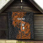 Personalized Wests Tigers Rugby Quilt Polynesian Tribal Tiger Warrior - Orange Black Art
