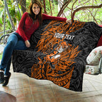 Personalized Wests Tigers Rugby Quilt Polynesian Tribal Tiger Warrior - Orange Black Art