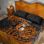 Personalized Wests Tigers Rugby Quilt Bed Set Polynesian Tribal Tiger Warrior - Orange Black Art