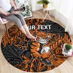 Personalized Wests Tigers Rugby Round Carpet Polynesian Tribal Tiger Warrior - Orange Black Art