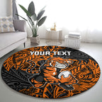 Personalized Wests Tigers Rugby Round Carpet Polynesian Tribal Tiger Warrior - Orange Black Art
