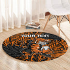 Personalized Wests Tigers Rugby Round Carpet Polynesian Tribal Tiger Warrior - Orange Black Art