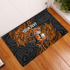 Personalized Wests Tigers Rugby Rubber Doormat Polynesian Tribal Tiger Warrior - Orange Black Art
