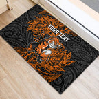 Personalized Wests Tigers Rugby Rubber Doormat Polynesian Tribal Tiger Warrior - Orange Black Art