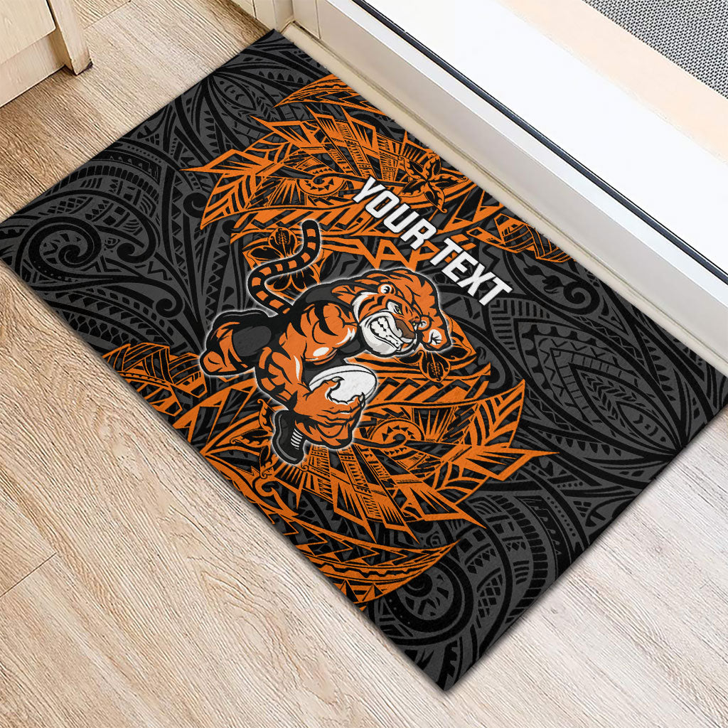 Personalized Wests Tigers Rugby Rubber Doormat Polynesian Tribal Tiger Warrior - Orange Black Art