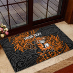 Personalized Wests Tigers Rugby Rubber Doormat Polynesian Tribal Tiger Warrior - Orange Black Art