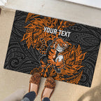 Personalized Wests Tigers Rugby Rubber Doormat Polynesian Tribal Tiger Warrior - Orange Black Art
