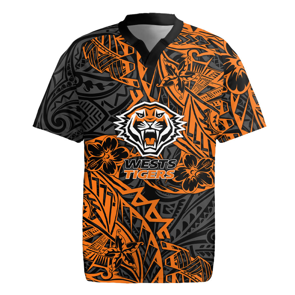 Personalized Wests Tigers Rugby Rugby Jersey Polynesian Tribal Tiger Warrior - Orange Black Art