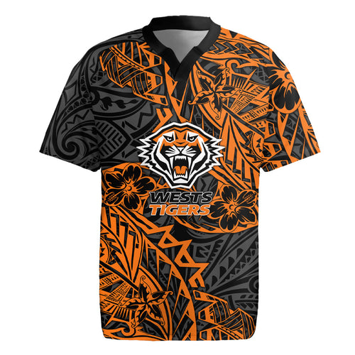 Personalized Wests Tigers Rugby Rugby Jersey Polynesian Tribal Tiger Warrior - Orange Black Art
