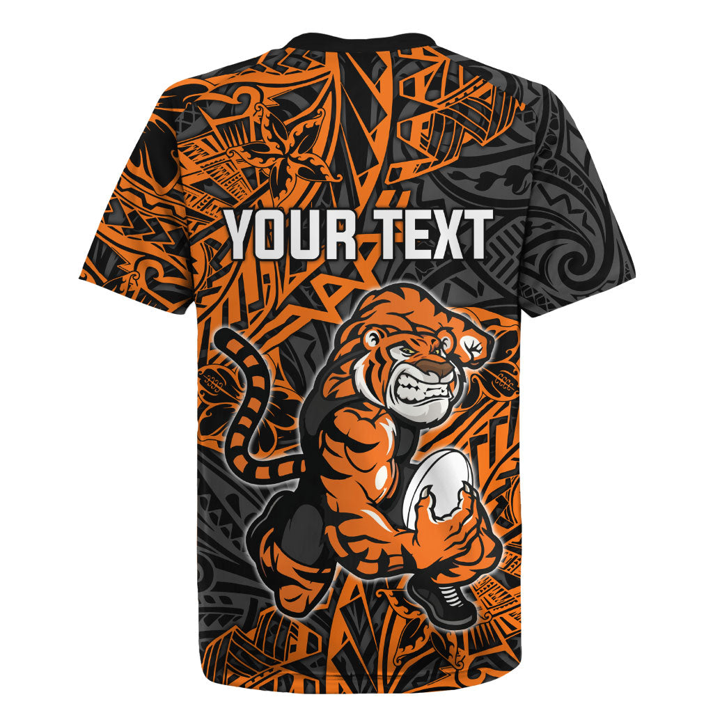 Personalized Wests Tigers Rugby Rugby Jersey Polynesian Tribal Tiger Warrior - Orange Black Art